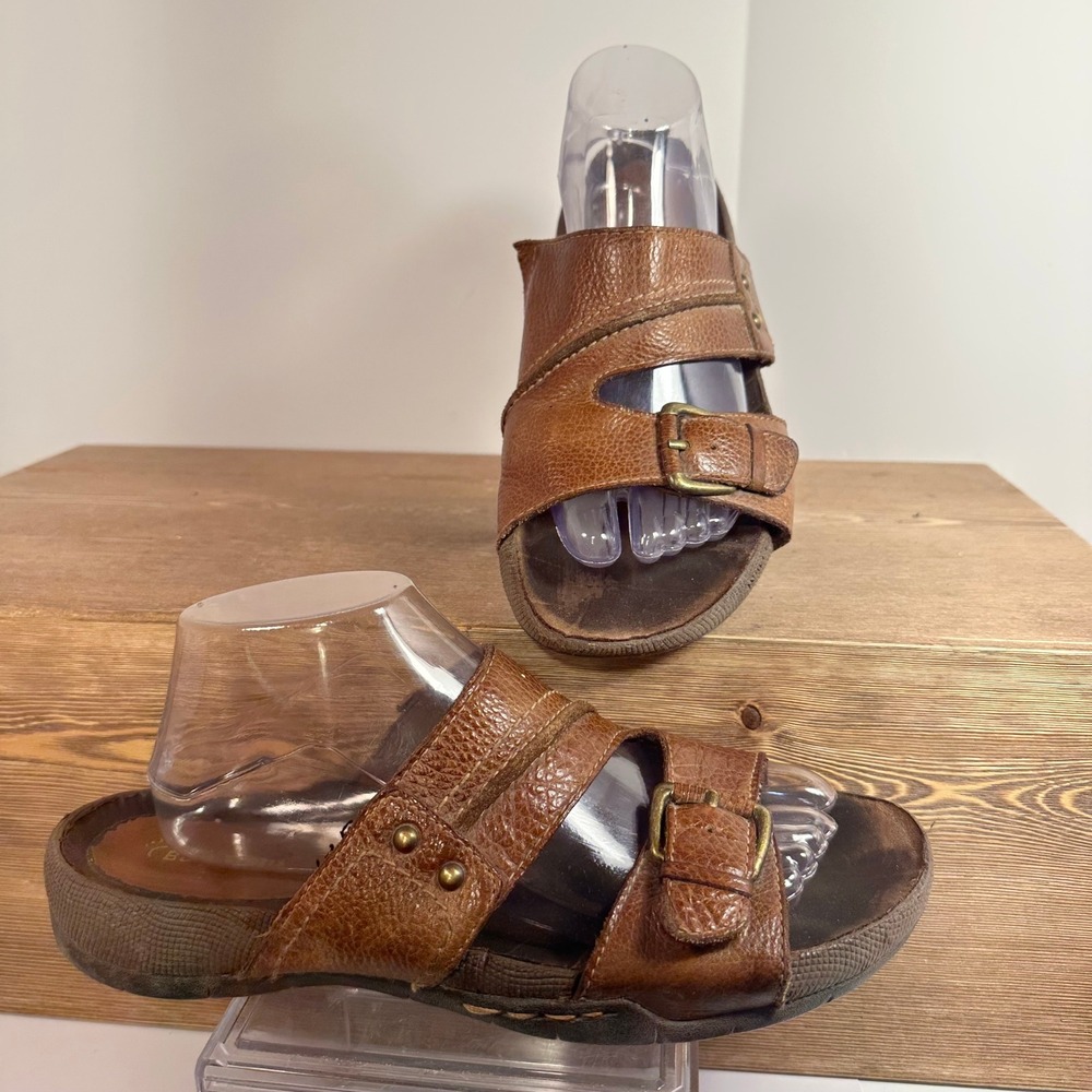 Baretraps Leather Sandals SZ 9.5 Buckle Slides Minimalist Coastal Jesus Sandal